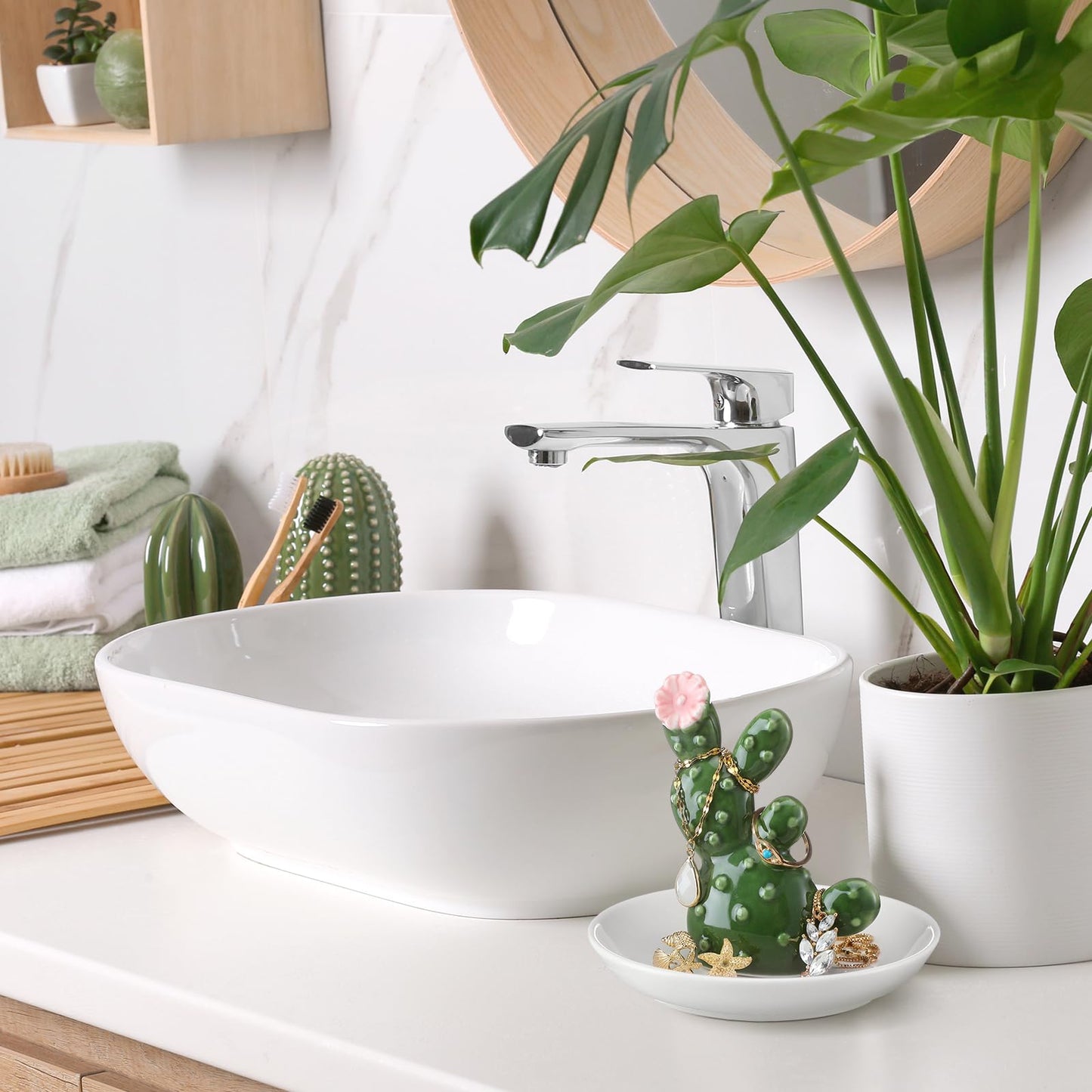 Teenyyou Cactus Ring Holder Ceramic Dish for Women Jewelry Tray Ring Dish Cute Tropical Decor Trinket Rack Western Jewelry Holder for Rings Earrings Necklace Organizer Birthday Mothers Gift