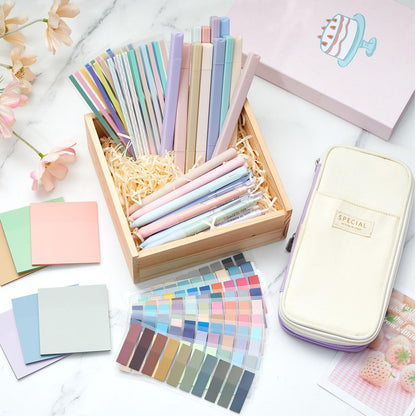Trandraft 135 Pcs Book Annotation Kit with Pencil Case, 12 Pastel Highlighters, 11 Gel Pens, Fine Marker, 300 Transparent Sticky Notes, 2640 Index Tabs, Bible Study Supplies Kit(Classic,Purple)