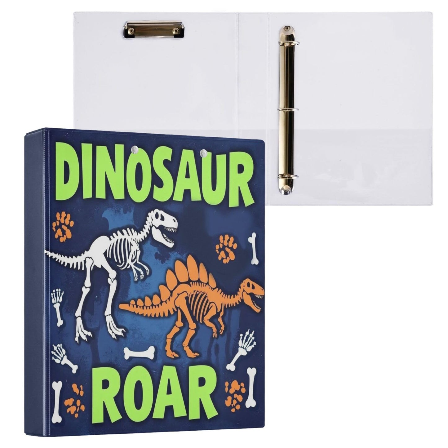 Dinosaur Roar Round Ring Binders 1.5 Inch Dragon Dino Skull 3 Ring Clipboard Binder for Office School Work Supplies File Folder Document 200 Sheet Capacity Easy Open