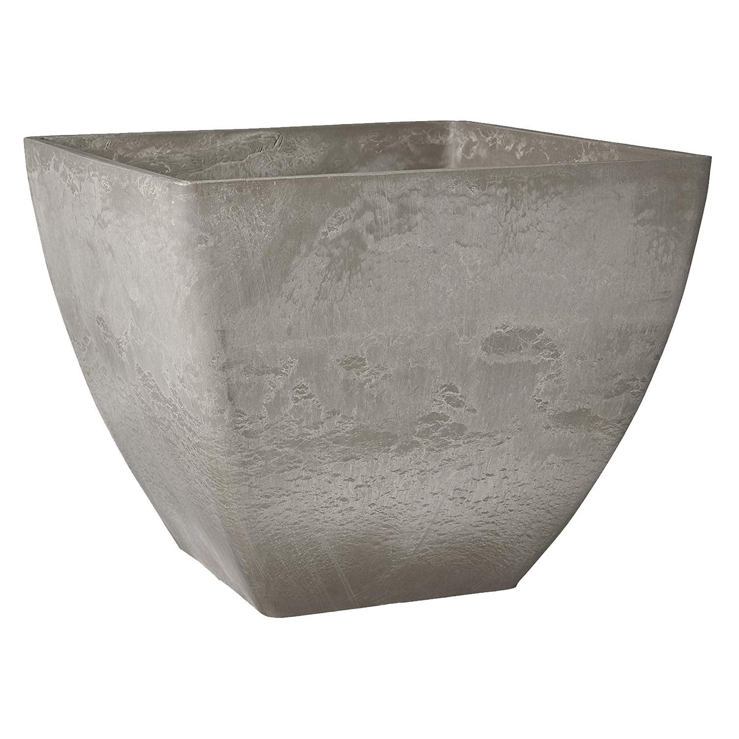 PSW Pot Collection 16x13 inch Plastic/Stone/Wood Composite Square Planter – No Drainage Hole (Drillable), Modern Indoor/Outer Pot for Flowers, Foliage, Succulents, Fairy Gardens, Cement Color