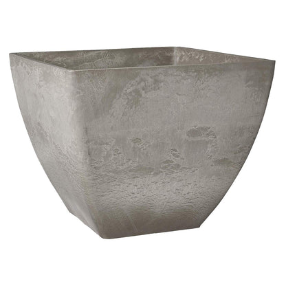 PSW Pot Collection 16x13 inch Plastic/Stone/Wood Composite Square Planter – No Drainage Hole (Drillable), Modern Indoor/Outer Pot for Flowers, Foliage, Succulents, Fairy Gardens, Cement Color