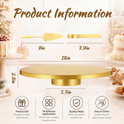 Wenqik 18 Inch Metal Cake Stand with Cake Knife and Spatula, Round Dessert Table Display Stand Metal Dessert Tray Serving Platter for Party, Wedding, Birthday, Baby Shower, Anniversary(Gold)
