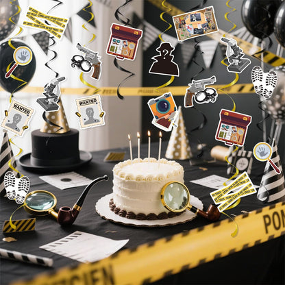 30PCS Detective Murder Hanging Swirls Mystery Detective Party Decorations Crime Scene Ceiling Swirls Murder Dinner Evidence Marks Party Supplies