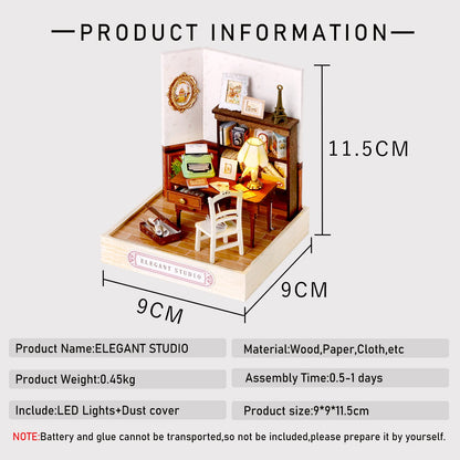 CUTEROOM DIY Doll Room Miniature Furniture Wooden House Kit - Wooden Dolls House Kit with Dust Cover & LED Light and Accessories - QT Series Dollhouse (QT031)