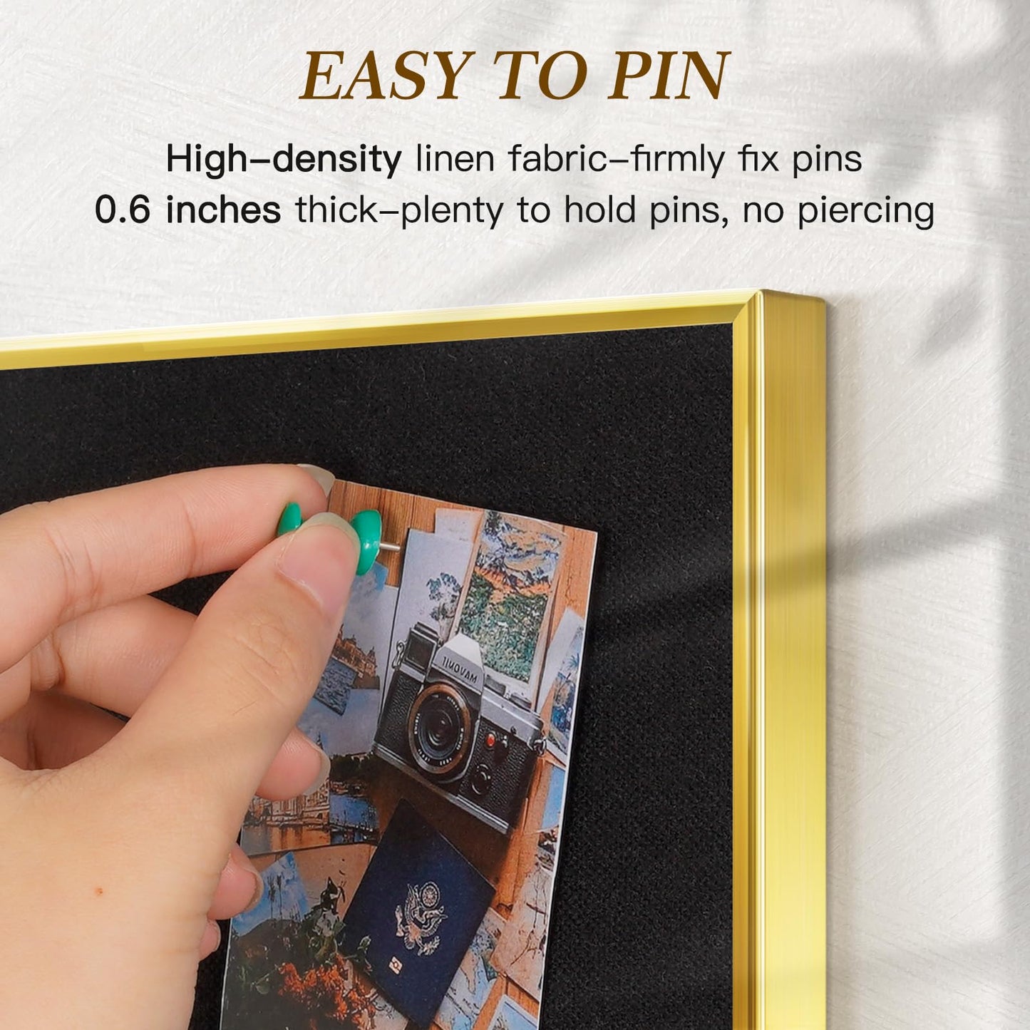 QUEENLINK Linen Bulletin Board 36" x 24", Black Fabric Pin Board with Gold Aluminum Frame, Decorative Vision Board for Home Office, Bedroom & Dorm Wall Decor, Includes 10 Push Pins