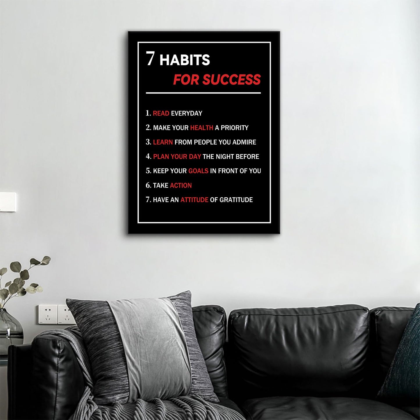 7 Habits For Success Motivational Poster Wall Art Home Decor Inspirational Canvas Print Pictures Inspiring Artwork for Living Room Office Gym Classroom Decoration Stretched and Framed [18''W X 24''H]