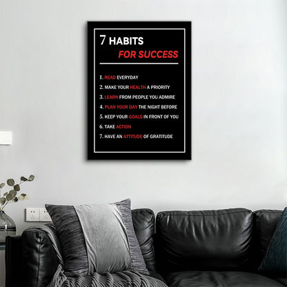 7 Habits For Success Motivational Poster Wall Art Home Decor Inspirational Canvas Print Pictures Inspiring Artwork for Living Room Office Gym Classroom Decoration Stretched and Framed [18''W X 24''H]
