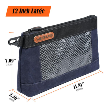 WELKINLAND 4 Piece-Pack Clear Tool Pouch, 12-Inch Tool Pouches, Heavy-Duty Waxed Canvas Zippered Tool Pouch, See-Thru Tool Pouches With Zipper, 4-Color Small Tool Bag