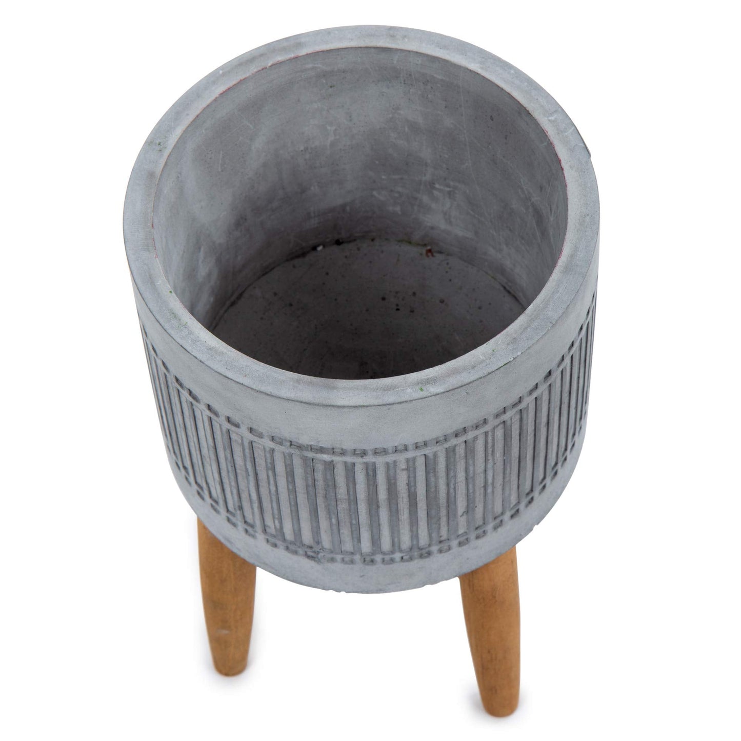 Truu Design Concrete Planter Pot with Wooden Stand, 5 x 8 inches, Grey