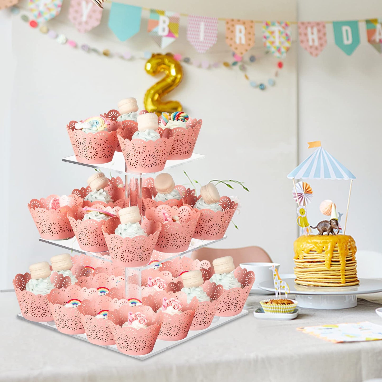 Boxalls Cupcake Stand, 3 Tier Square Acrylic Cupcake Display Stand Holder, Clear Dessert Pastry Tower for Wedding, Birthday, Theme Party, Baby Shower