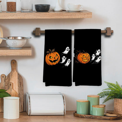 EGBTL Halloween Pumpkin Ghost Kitchen Towels, Halloween Hand Towels for Bathroom Decor, Funny Spooky Pumpkin Ghost Black Dishcloths Dish Towel for Kitchen 16x24 Inches Set of 2