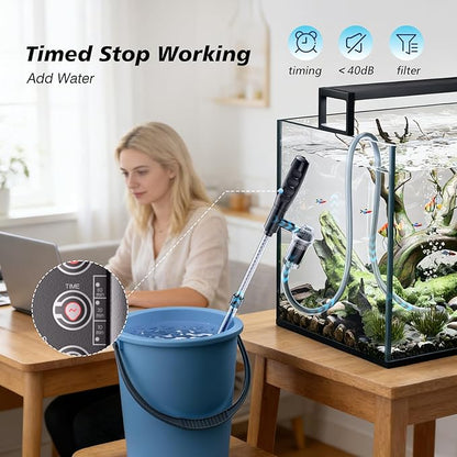 AKKEE Aquarium Vacuum Gravel Cleaner Handle Control, 8 in 1 Multifunctional 36W Electric Fish Tank Cleaner Vacuum for Automatic Water Change, Wash Sand, Water Circulation and Timed Off