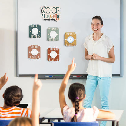 Honoson Voice Level Chart for Classroom with 5 Pack Magnetic Puck Lights Noise Level Chart Teacher Educational Management Supplies for Elementary School Preschool Music Class(Soft,Vibrant)