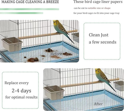 100 Sheets Disposable Bird Cage Liner, Super Absorbent Leak-Proof Birdcage Liners Cuttable Birdcage Liner Quick-Dry Surface for Cockatiels Canaries Parrots (12.9" x 17.7")