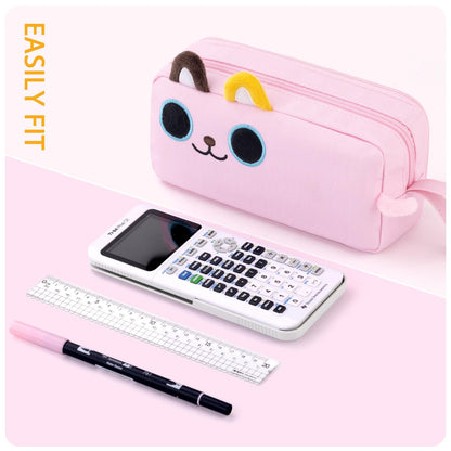 CICIMELON Cartoon Pencil Case, Large Capacity Pen Pouch with Embroidered Animal Design, School Supplies Bag for Kids, Teens, Students (Pink Kitty)