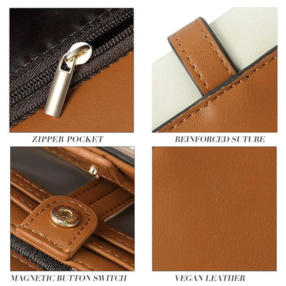 CLUCI Leather Wallet for Women Slim Designer Trifold Ladies Credit Card Holder Brown and Beige
