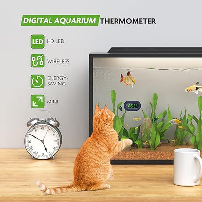 PAIZOO Aquarium Thermometer Digital, LED Display Fish Tank Thermometer Stick On Highly Accurate to ±0.9℉, Wireless Temperature Measurement for Fish, Betta, Aquatic, Replaceable Battery