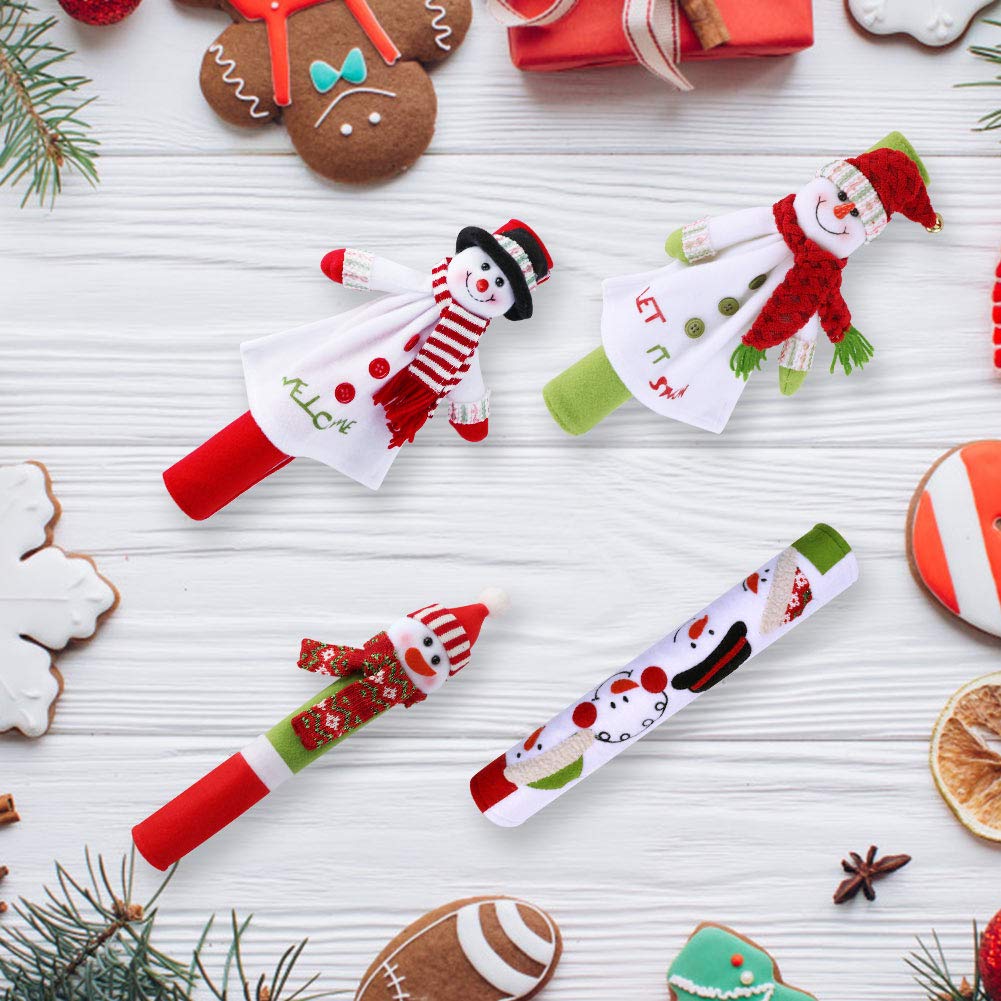 OurWarm Christmas Refrigerator Handle Covers Set of 4, 3D Cute Snowman Fridge Door Cover Kitchen Appliance Handle Covers for Kitchen Christmas Decorations