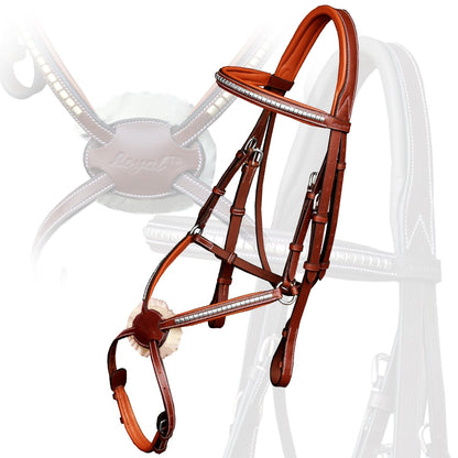 Exion Premium English Leather Bridle for Horses | Silver Clincher Browband & Noseband | Soft Padded Crown Piece Figure 8 Bridle | Adjustable Fit | Non-Slip Rubber Reins | Polished SS Buckles