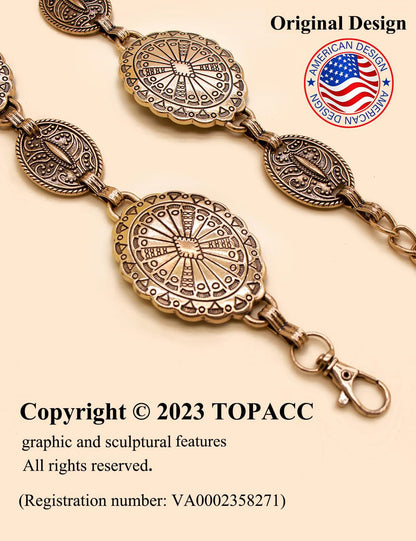 TOPACC Gold Western Belts for Woman Metal Concho Chain Belt Adjustable Cowgirl Belt for Dresses Jeans Boho Country Concert Outfit
