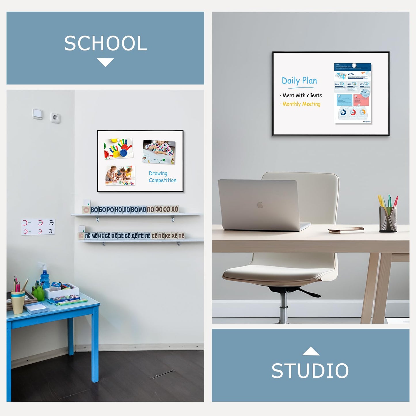 QUEENLINK Magnetic Whiteboard, 24"x18" Dry Erase White Board for Wall, Hanging Presentation Board for Home, Office, School, Black Aluminum Frame