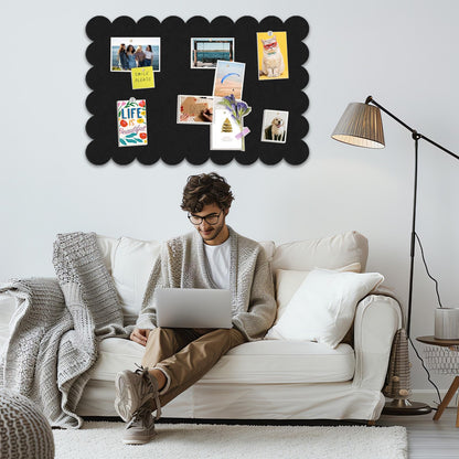 Black Scalloped Felt Bulletin Board - 36 x 24 Inches Large Felt Board Foldable Cork Board Alternative Photo Board Self-Adhesive Vision Board Decorative Pin Board for Wall
