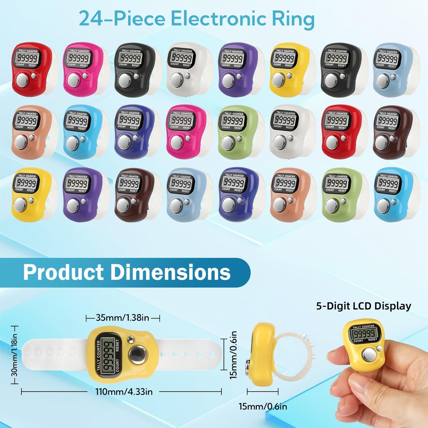 VZZNN Electronic Finger Counter 24 Pack Handheld Tally Counter Bulk 5 Digit Number Count Clicker,12 Colors Counting Numbers for Coaching, for Coaching, Fishing, Golf, School Stadium Events