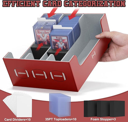 Mlikero Football Card Storage Box, Trading Card Storage Box Oversized Fits Toploaders, Magnetic Closure Sports Card Case for Football Cards 2026 (Holds 500+ Toploaders)