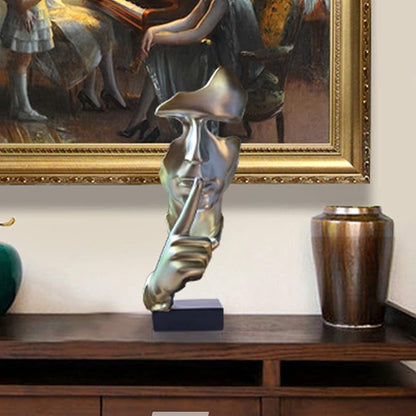 aboxoo Abstract Statues Silence is Gold Decorative Objects,Modern and Simple Resin Figurine,Desk Decoration for Office Home Piano Decor. (Silver)