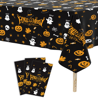 Tbsone Halloween Disposable Plastic Tablecloth, Rectangle, 3 Pack