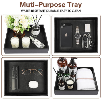 Leather Valet Organizer for Men – Black Catchall for Wallet, Keys, EDC, Jewelry, and Perfume – Nightstand, Dresser, and Bathroom Vanity Storage