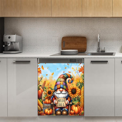 Pumpkin Gnome Cute Sunflower Fall Dishwasher Magnet Cover Pumpkin Flower Magnetic Dishwasher Decorative Cover Front Dishwasher Door Cover for Kitchen Refrigerator Home Appliances 23" X 26"