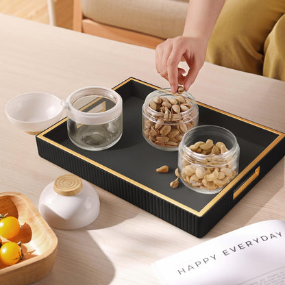 SANZIE Leather Tray Desktop Storage Organizer Premium Serving Tray Decorative Tray Valet Tray for Sundries Cosmetics Phone Wallet Cutlery (Black Holder)