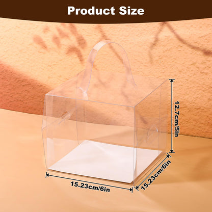 Limbeuuu 20Pcs Transparent Bakery Boxes with Handles, Mini Clear 5in 6in Cake Boxes,Clear gift box,Treat Box for Cake Chocolate Donut,Pastries,Cookies(6x6x5 in)