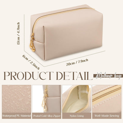 Kigeli Aesthetic Makeup Bags PU Leather Cosmetic Pouches Waterproof Plain Toiletry Bags Makeup Pouches Bulk for Women Party Gift Travel Storage Organizer(Nude Color,7.1 x 2.8 x 4.3 in)