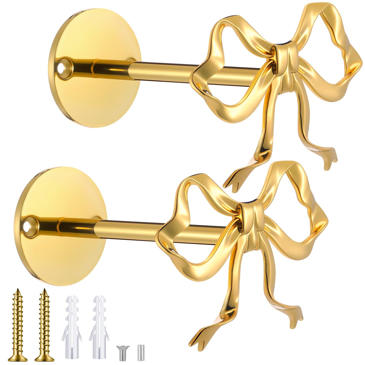 Blulu 2 Pcs Metal Bow Curtain Holdbacks Gold Wall Mounted Bow Curtain Hold Backs Curtains Modern Gold Holders for Living Room Bedroom Office Home