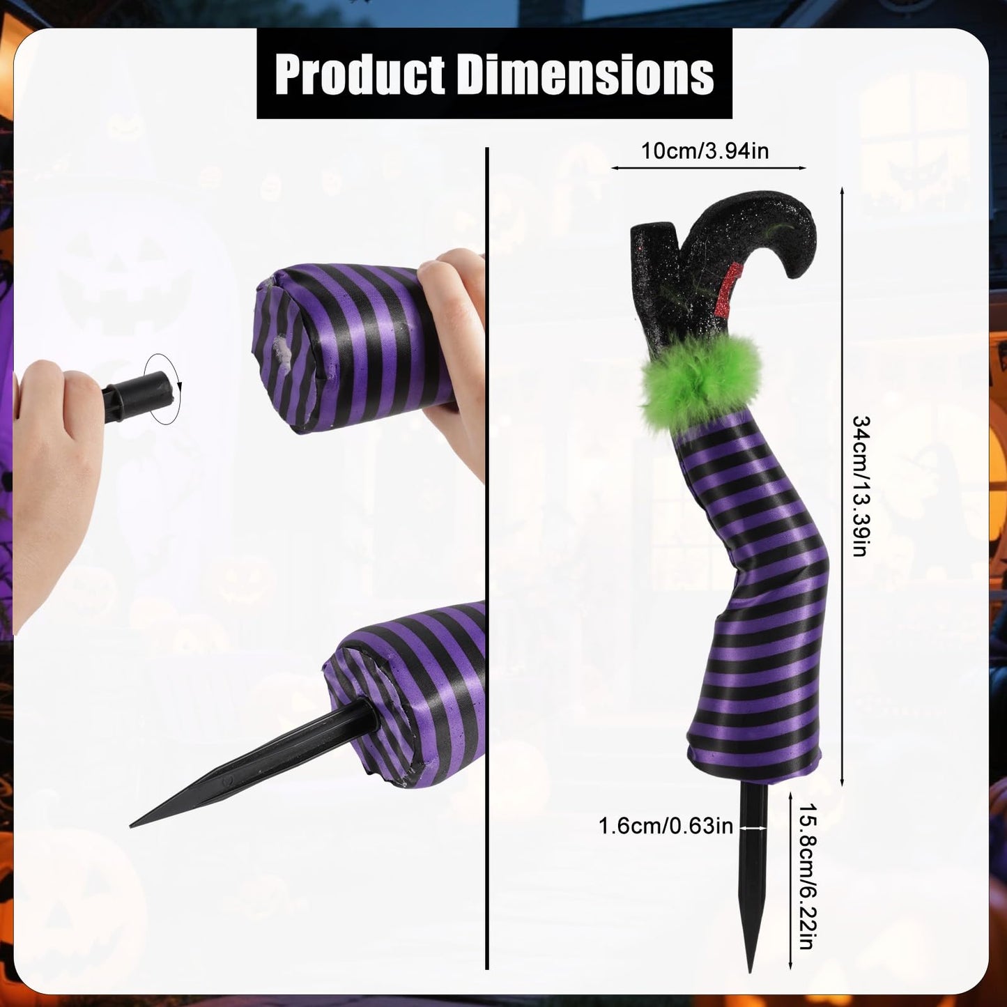 Fukaisu 2 Pcs Halloween Witch Leg Decorations with 2 Rods, Upside Down 3D Witch Legs Garden Stake Boots Decor with Purple Stripes for Lawn Garden & Indoor Halloween Shoes Decorations ﻿