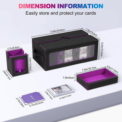 Commander Deck Box for MTG, 6-Deck Modular Card Case with Dice Tray Holds 600+ Double-sleeved Cards, Removable Trading Cards Storage Box with 35PT Magnetic Card Holders for TCG, Black Purple