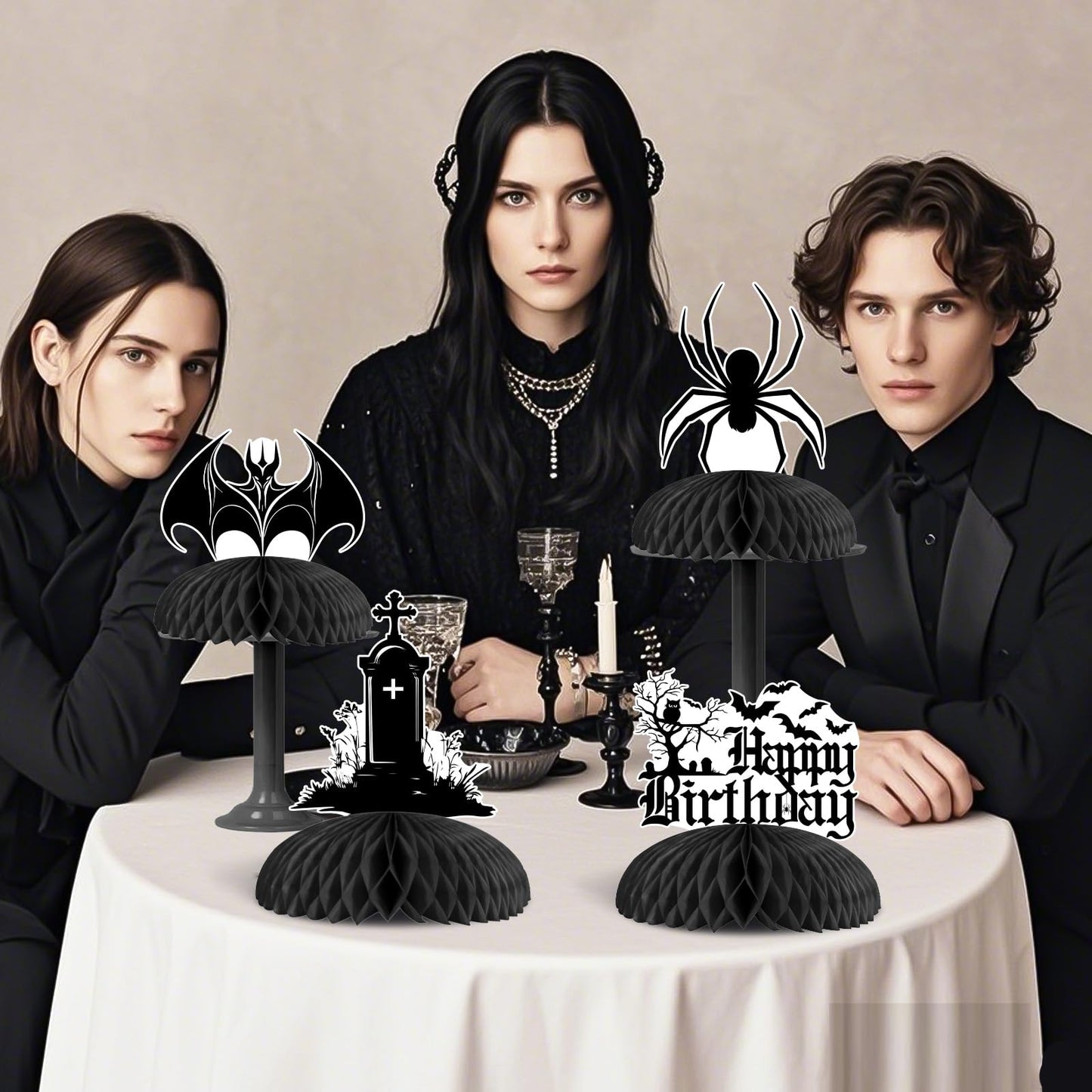 Cheereveal 8Pcs Black Gothic Birthday Honeycomb Centerpieces, Goth Table Decorations, Death to My 20s 30s Decorations, Halloween Gothic Funeral Bat Theme 20th 30th 40th Birthday Party Supplies