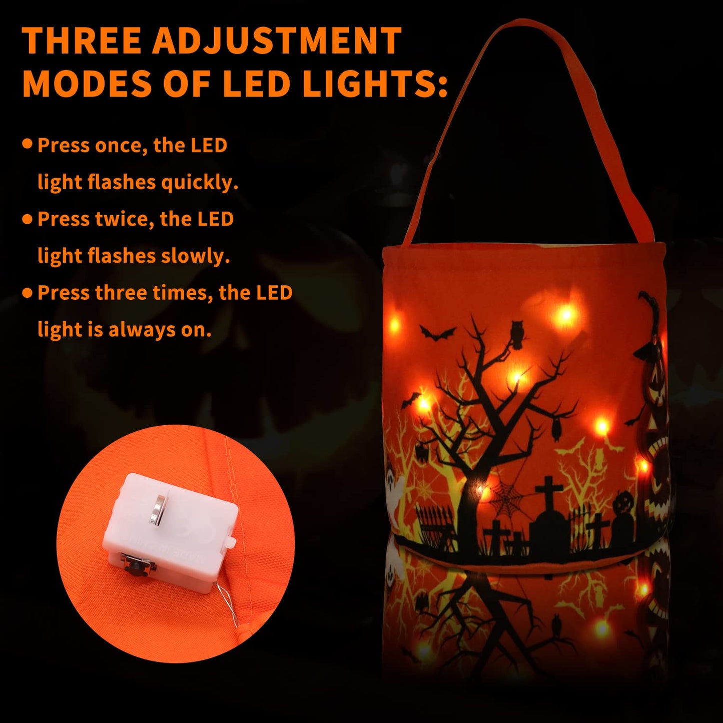 Cnorialy 2PCS Halloween Candy Bucket with LED Light Halloween Basket Trick or Treat Bags Reusable Tote Bag Pumpkin Candy Gift Baskets for Adults Party Supplies Favors