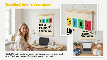 CVDGUFY Classroom Decorations, Funny Science Canvas Wall Art With Wooden Hanging Scroll, Think Like A Proton Poster, 30 x 40 cm, For Teachers, Students, Office, Dorm