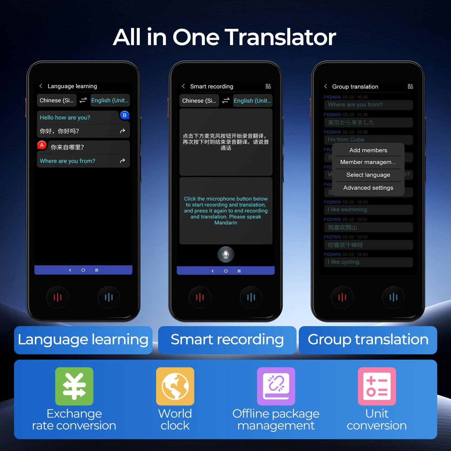iTour Detachable Language Translator Device, Upgraded Instant Voice Translator, Real Time Dual Screen AI Translator with 139 Languages, Online & Offline & Photo & Group Chat & Text Translation