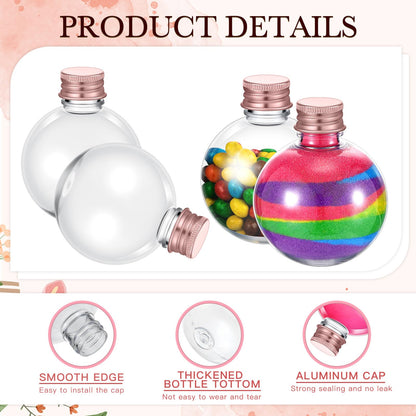 FoldTier 48 Pcs Plastic Potion Bottles with Caps 3.4 oz Round Sand Art Bottles Spherical Clear Plastic Containers Cocktail Ornament Balls for Party Favor(Rose Gold,Aluminum Cap)