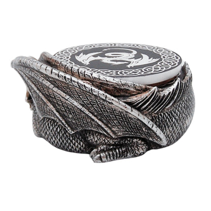 Gothic Dragon Coaster Set with Engraved Holder - 4.5-Inch Flying Dragon Coasters, Set of 4