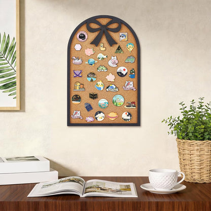 BENECREAT 14.96x9.84 Inch Bow Pin Board with Arch Design Cork Bulletin Board for Brooch Display Storage, Office Home Decor