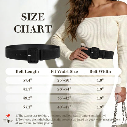 VONMELLI Women Wide Velvet Belt for Dresses Red Thick Chunky Waist Belt with Vintage Square Buckle, L