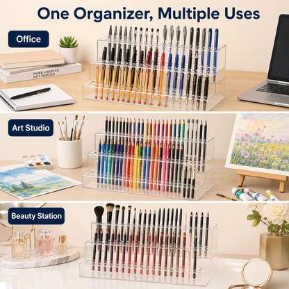 Cabilock 48-Slot Acrylic Pen Display Stand, Marker and Brush Organizer, Pen Holder, Makeup Eyebrow Art Brush Rack for Home Office Desk School
