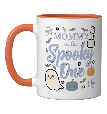 Mom Mommy Of The Spooky One First Birthday Halloween Ceramic Mug, Orange/White