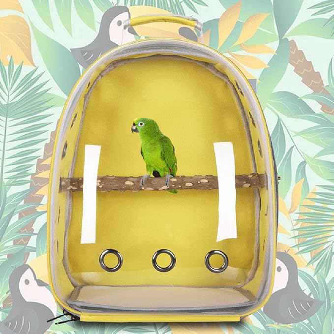 Bird Carrier Backpack with Perch, Ventilate Transparent Space Capsule Parrot Travel Cage for Small Birds Parrots Green Cheek Conures Budgie Lovebirds Finches(Yellow)