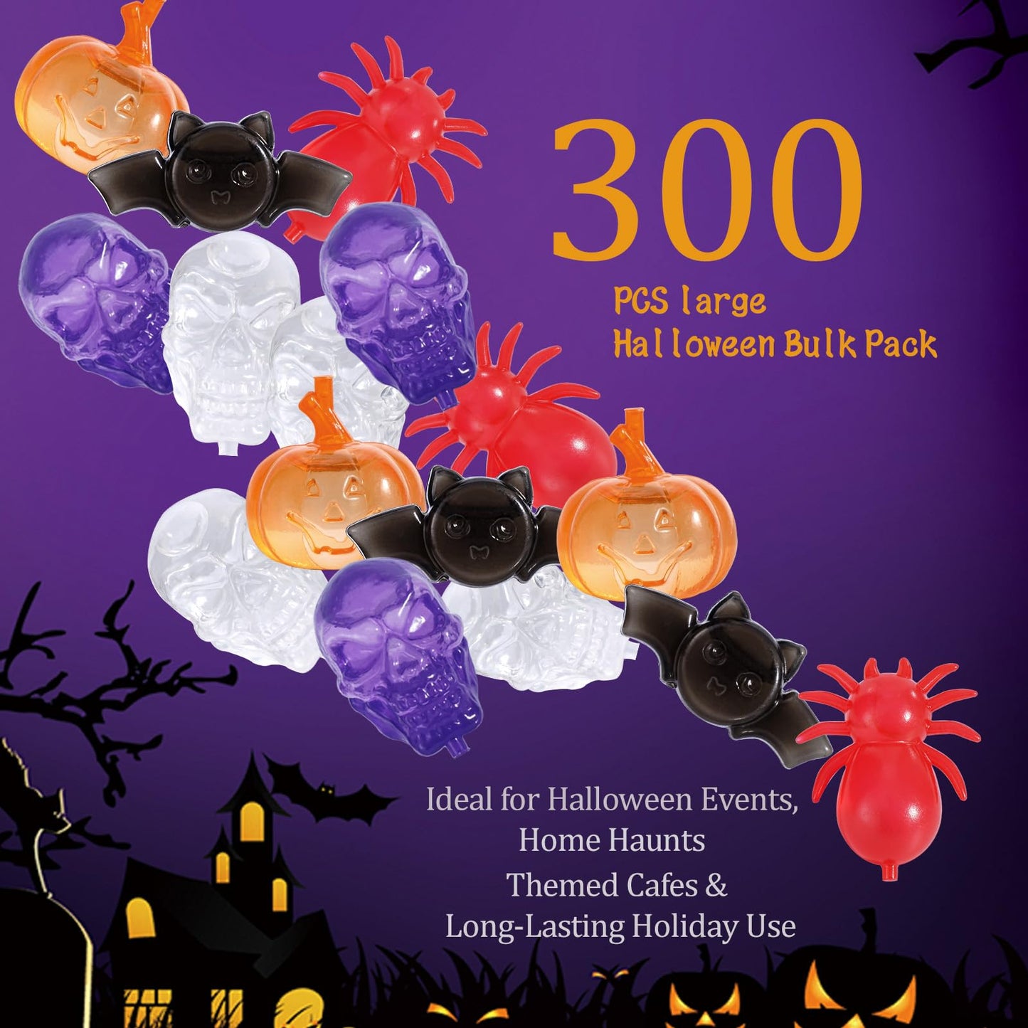 Tngan Halloween Reusable Ice Cubes for Drinks, 300 Pack Shaped Plastic Ice Cubes for Decor, Refreezable Ice Cubes Non-melting for Halloween Party, Bar, Home Celebration BPA Free